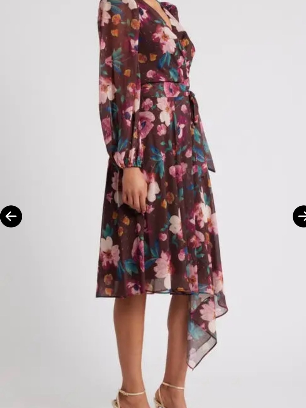 Eliza J Brown Floral Wrap Midi Dress with Pink & Blue Blooms - Picture 2 of 13